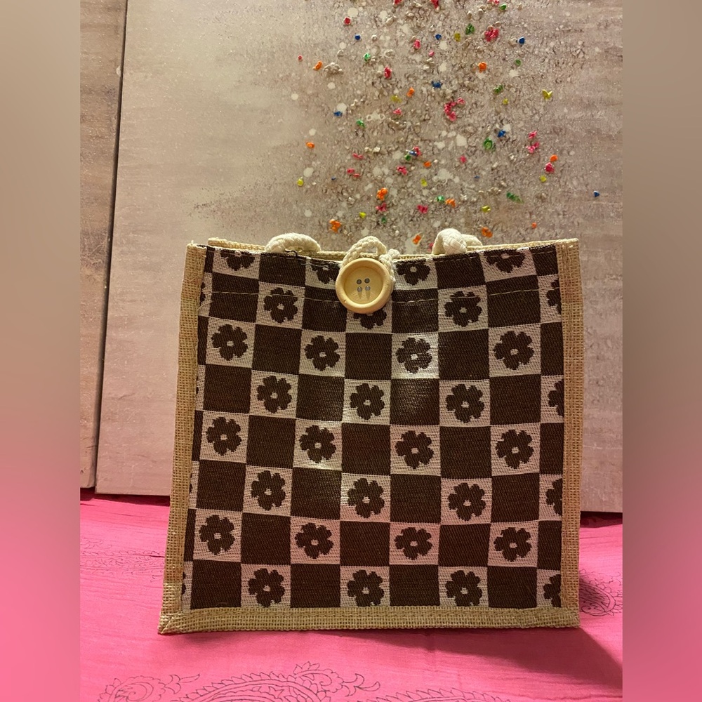 Brown Checkered All Seasons Canvas Elegant Square Tote Bag